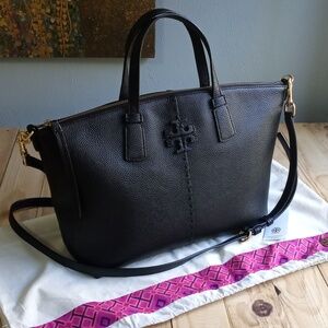 TORY BURCH Mc Graw Leather Satchel Black/Gold
